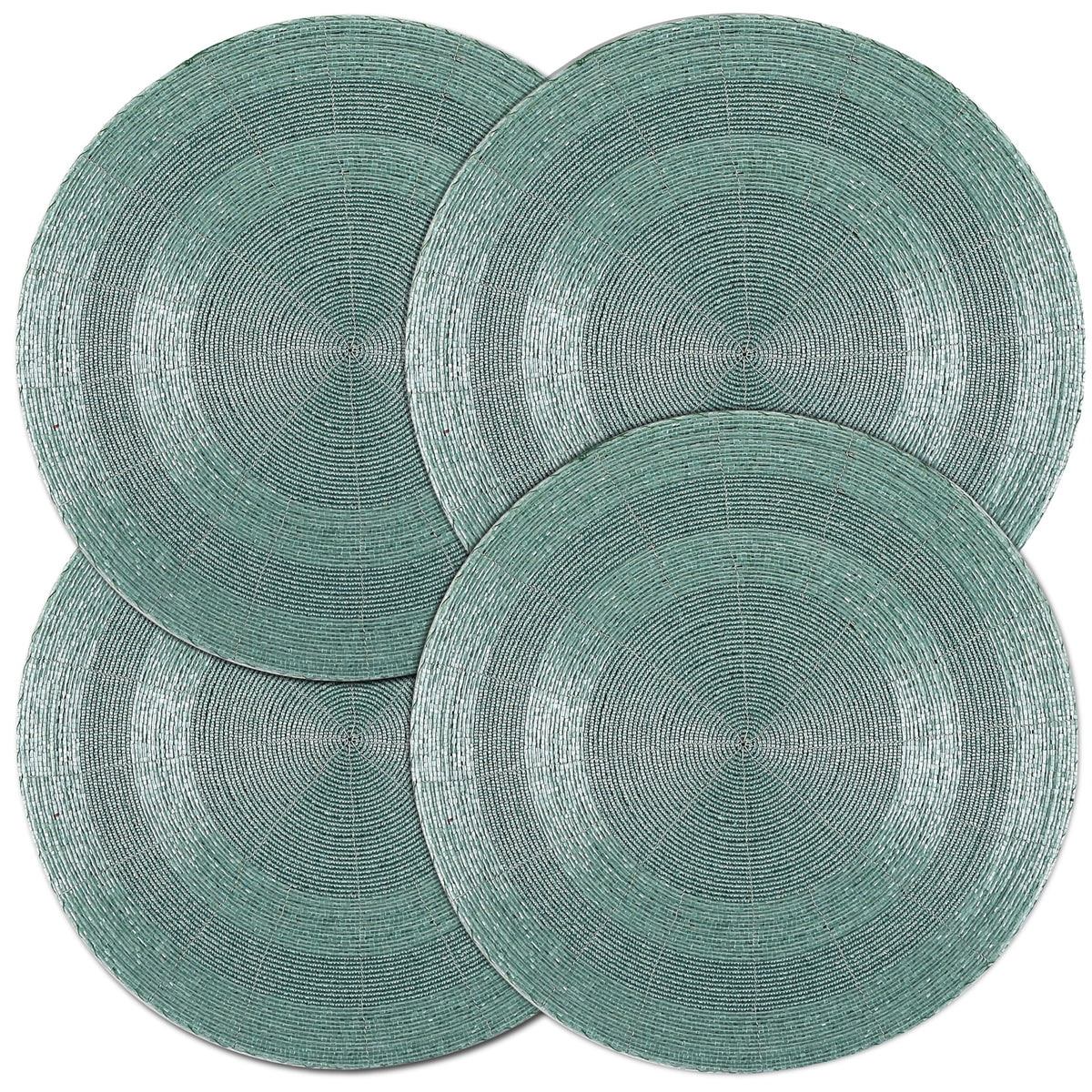 ALPHA LIVING HOME 13-Inch Round Beaded Placemats, Aqua, Set of 4