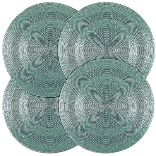 ALPHA LIVING HOME 13-Inch Round Beaded Placemats, Aqua, Set of 4