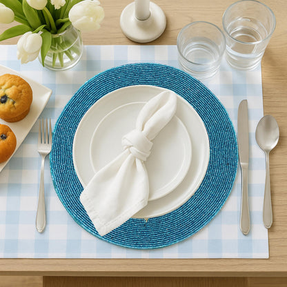 Alpha Living Home 13-Inch Round Beaded Placemat, Gold Teal, Set of 1
