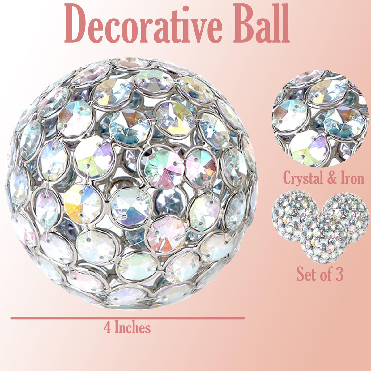 Alpha Living Home Silver Decorative Balls Set of 3, 4 Inch Handcrafted Orbs