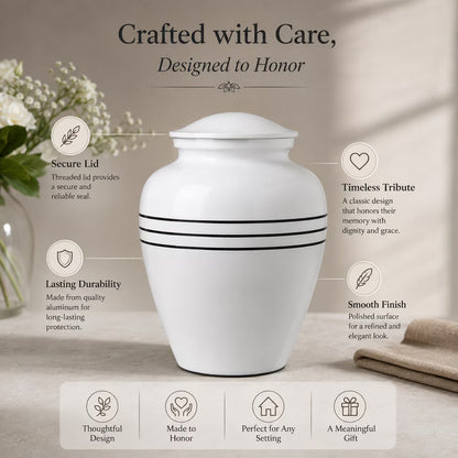 Memorials Cremation Urns for Human Ashes Cremation Urn Funeral Urns for Adult Female & Male Decorative Burial Urn Holds Large up to 220 lbs (White Black) - ALPHA Living HOME