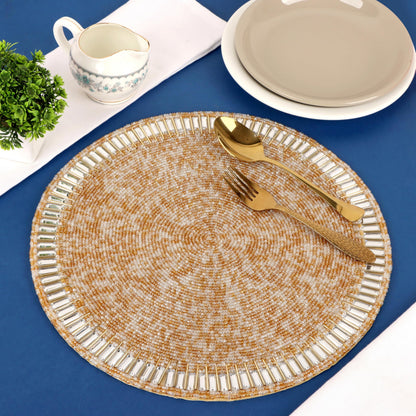 ALPHA Living HOME Round Beaded Placemats – 13 Inch Handmade Glass Bead Table Mats, Set of 2 (Multi)
