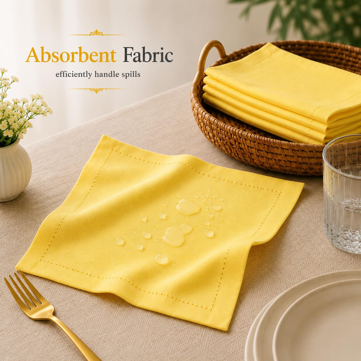 Alpha Living Home Cotton Cloth Napkins, 18x18 in, Yellow, 12-Pack