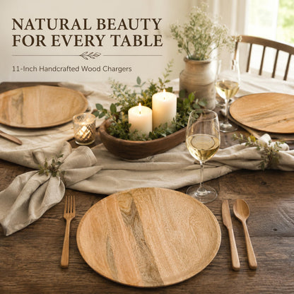 Alpha Living Home Natural Wood Charger Plates, Set of 4
