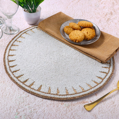 Beaded Placemat, White Gold, Set of 1