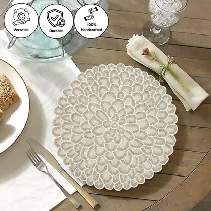 ALPHA Living HOME Handmade Beaded Placemat – Ivory White, 13 Inch, Set of 1