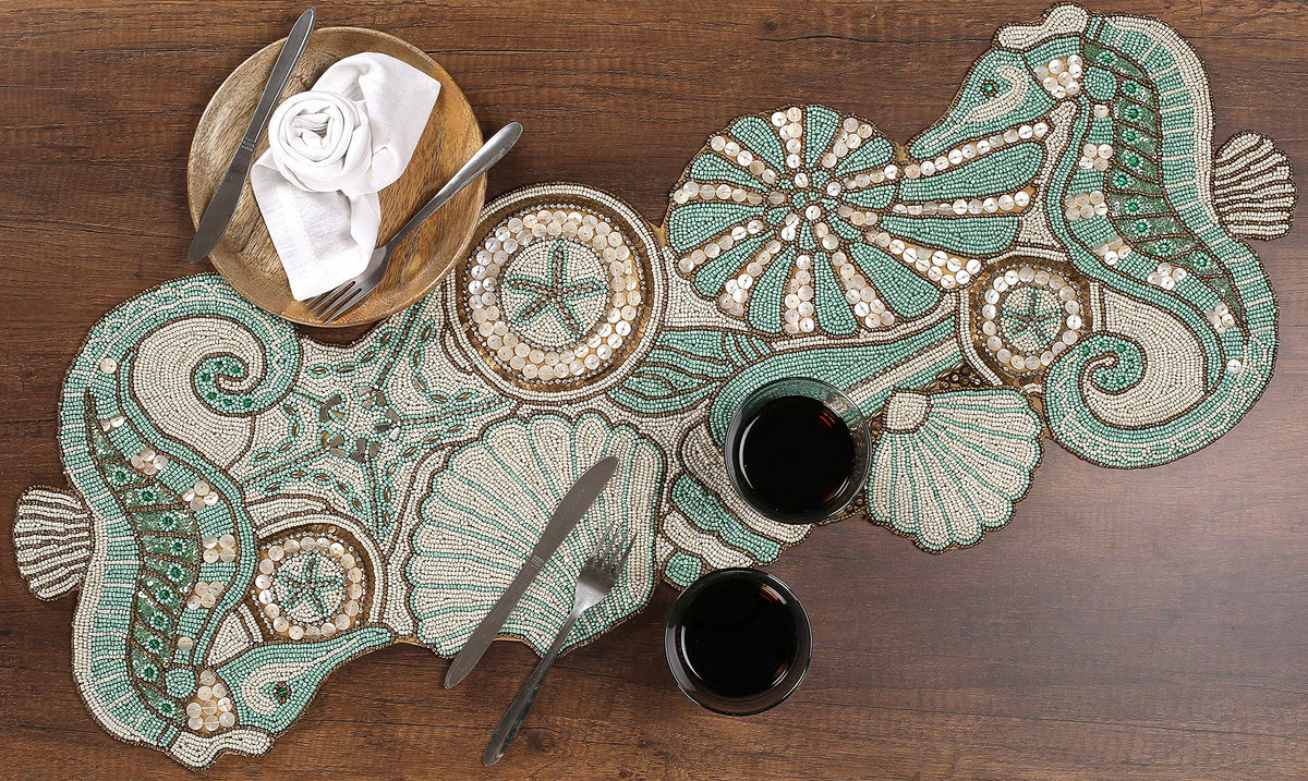 ALPHA Living HOME Coastal Beaded Runner 13x36 Multi Shell Dining Room Decor