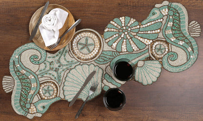 ALPHA Living HOME Coastal Beaded Runner 13x36 Multi Shell Dining Room Decor