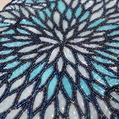 Handmade Beaded Table Runner 13 x 36 Inch, Decorative Glass Bead Table Runner for Dining Table, Coffee Table & Console Table, Elegant Wedding, Holiday & Everyday Home Decor, Navy Blue & Black