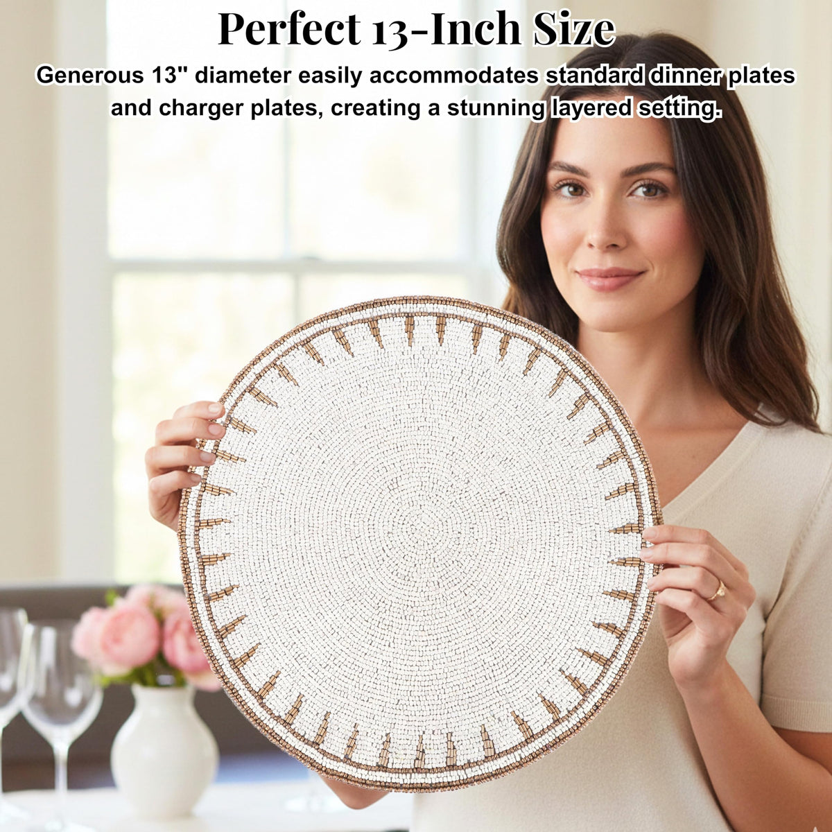 Beaded Placemat, White Gold, Set of 1