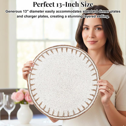 Beaded Placemat, White Gold, Set of 1