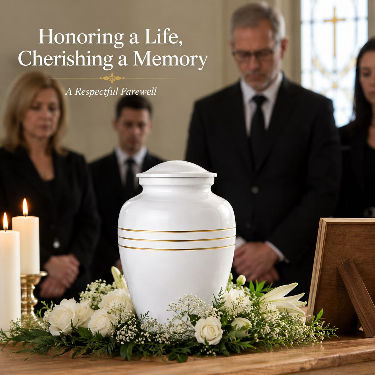 Memorials Cremation Urns for Human Ashes Cremation Urn Funeral Urns for Adult Female & Male Decorative Burial Urn Holds Large up to 220 lbs (White Gold) - ALPHA Living HOME