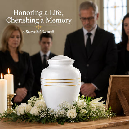 Memorials Cremation Urns for Human Ashes Cremation Urn Funeral Urns for Adult Female & Male Decorative Burial Urn Holds Large up to 220 lbs (White Gold) - ALPHA Living HOME
