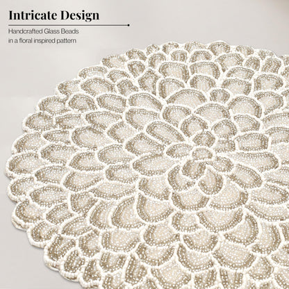 ALPHA Living HOME Handmade Beaded Placemat – Ivory White, 13 Inch, Set of 1