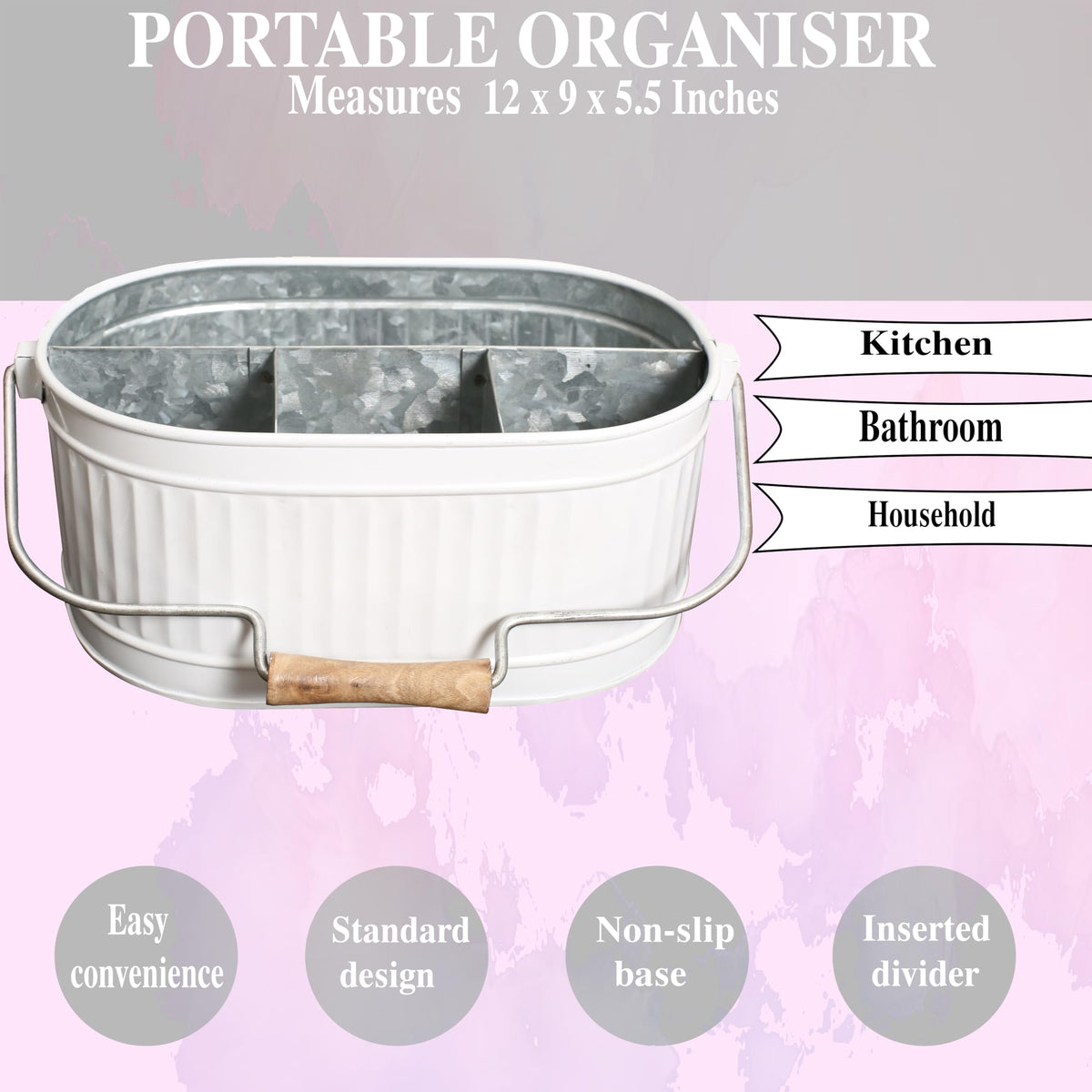 Alpha Living Home Rustic Heavy Duty Alloy Multi-Compartment Silverware Caddy - Metal Utensil Versatile All-in-One Organizer for Kitchen, Bathroom & Office Utensils, Flatware, and Accessories (White)