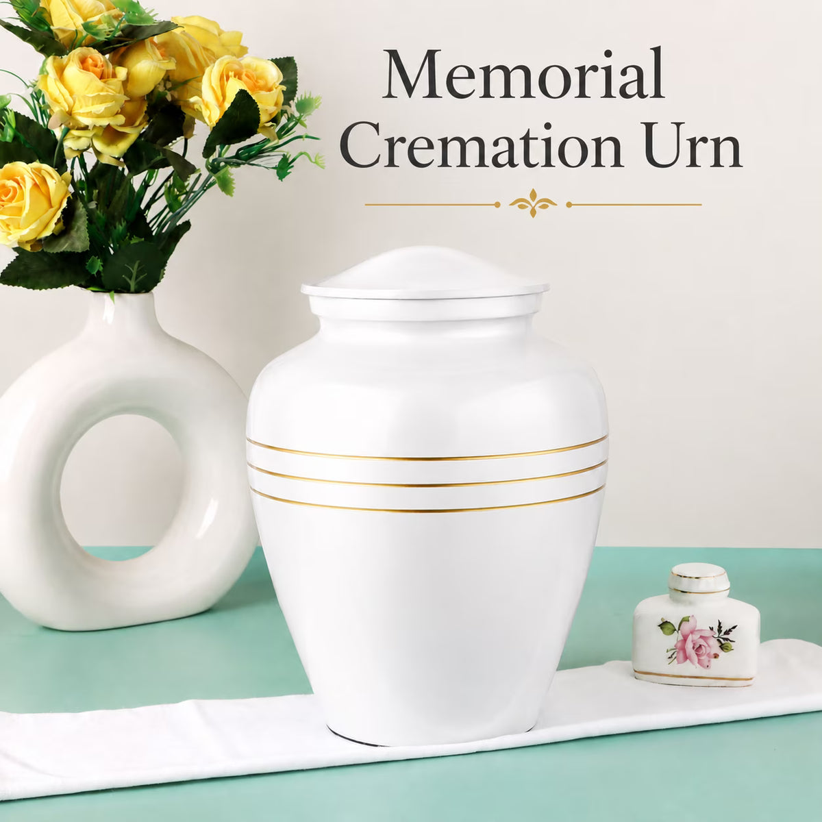Memorials Cremation Urns for Human Ashes Cremation Urn Funeral Urns for Adult Female & Male Decorative Burial Urn Holds Large up to 220 lbs (White Gold) - ALPHA Living HOME