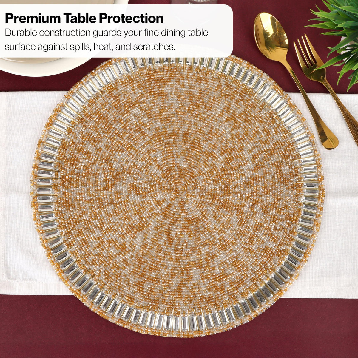 ALPHA Living HOME Round Beaded Placemats – 13 Inch Handmade Glass Bead Table Mats, Set of 2 (Multi)