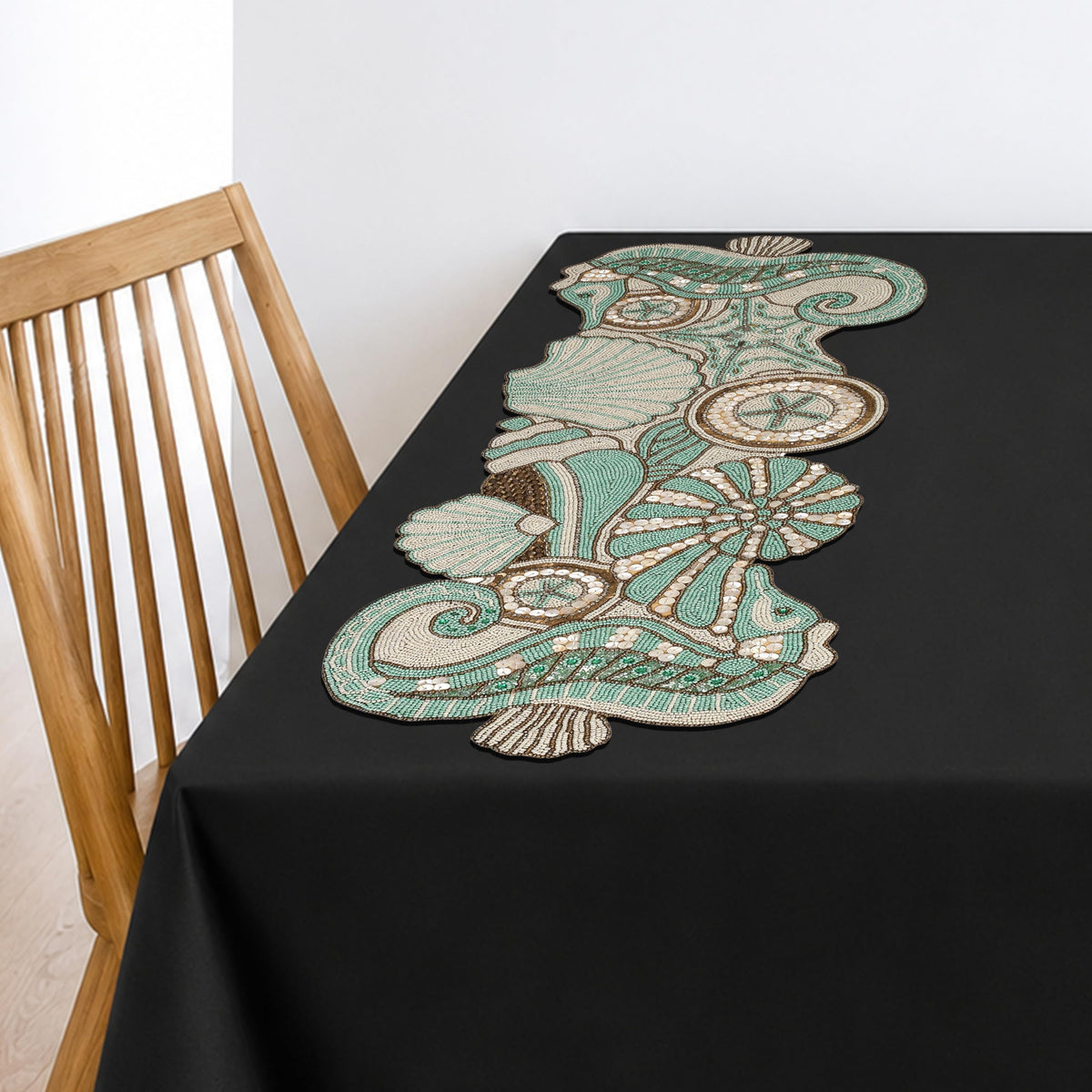 ALPHA Living HOME Coastal Beaded Runner 13x36 Multi Shell Dining Room Decor