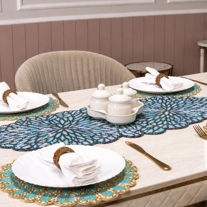 Handmade Beaded Table Runner 13 x 36 Inch, Decorative Glass Bead Table Runner for Dining Table, Coffee Table & Console Table, Elegant Wedding, Holiday & Everyday Home Decor, Navy Blue & Black