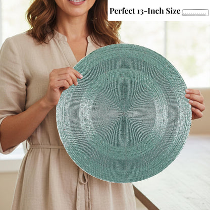 ALPHA LIVING HOME 13-Inch Round Beaded Placemats, Aqua, Set of 4
