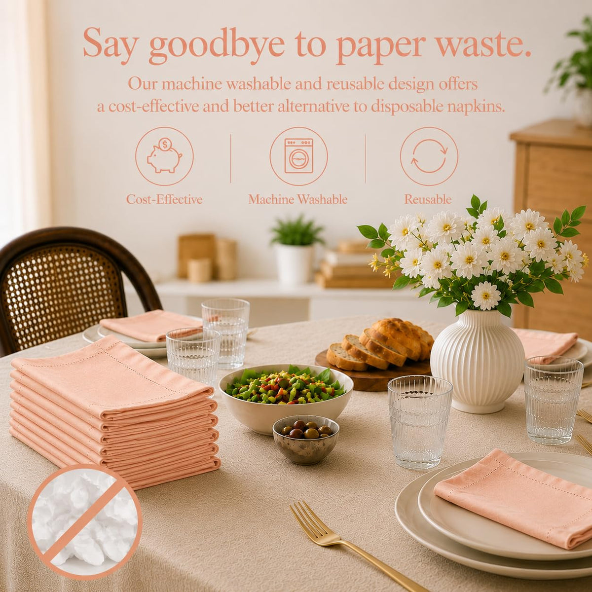 Alpha Living Home Peach Cotton Cloth Napkins, 18x18 in., 12-Pack