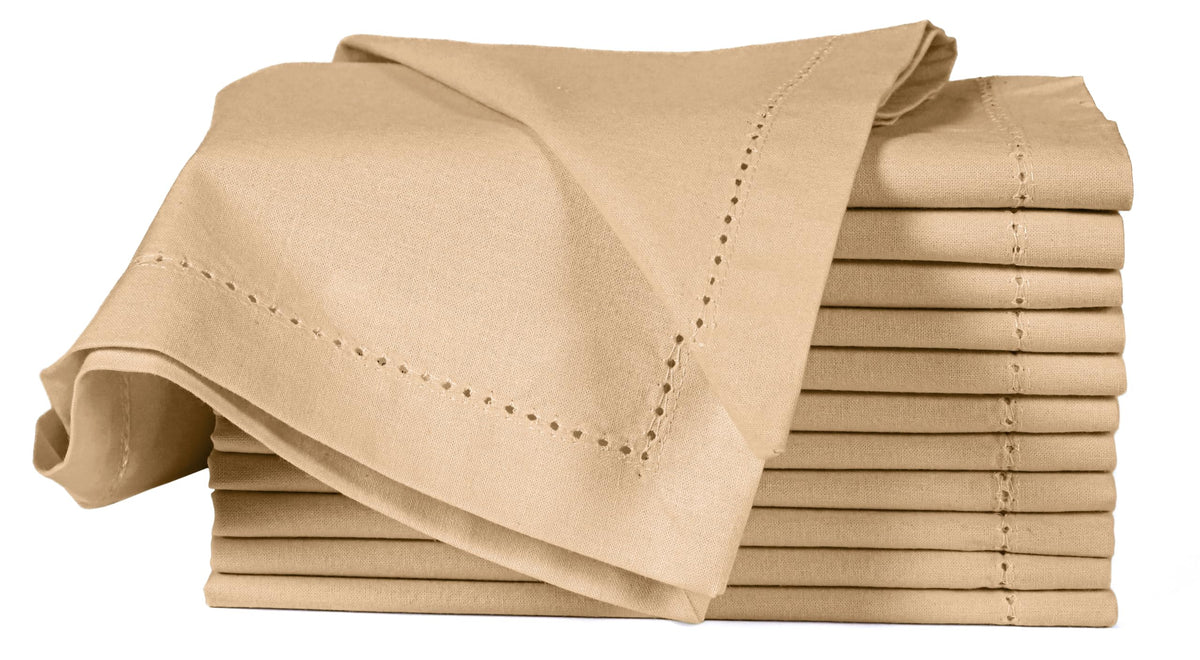 Cotton Cloth Dinner Napkins, Tan, 12- Pack