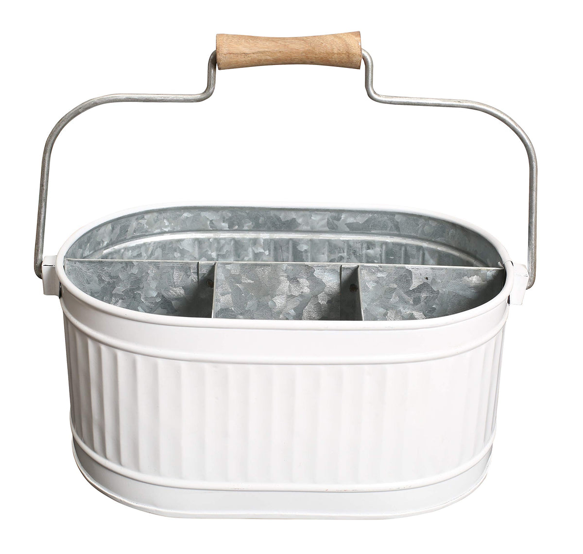 Alpha Living Home Rustic Heavy Duty Alloy Multi-Compartment Silverware Caddy - Metal Utensil Versatile All-in-One Organizer for Kitchen, Bathroom & Office Utensils, Flatware, and Accessories (White)