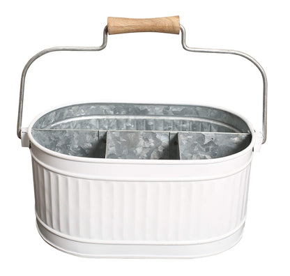 Alpha Living Home Rustic Heavy Duty Alloy Multi-Compartment Silverware Caddy - Metal Utensil Versatile All-in-One Organizer for Kitchen, Bathroom & Office Utensils, Flatware, and Accessories (White)