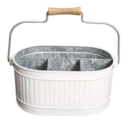 Alpha Living Home Rustic Heavy Duty Alloy Multi-Compartment Silverware Caddy - Metal Utensil Versatile All-in-One Organizer for Kitchen, Bathroom & Office Utensils, Flatware, and Accessories (White)