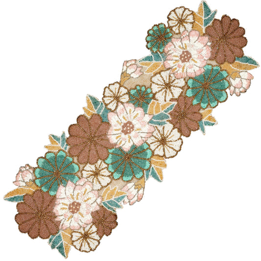 Handmade Beaded Beaded Runner 36 inch for Wedding, Party & Home Decor - 13x36 inch Pink/Light Brown Glass Beads Mat - Rustic Boho Embroidery Runner (Multi) - ALPHA Living HOME