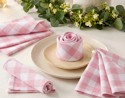 Alpha Living Home Cotton Cloth Napkins, Pink/White, Set of 12
