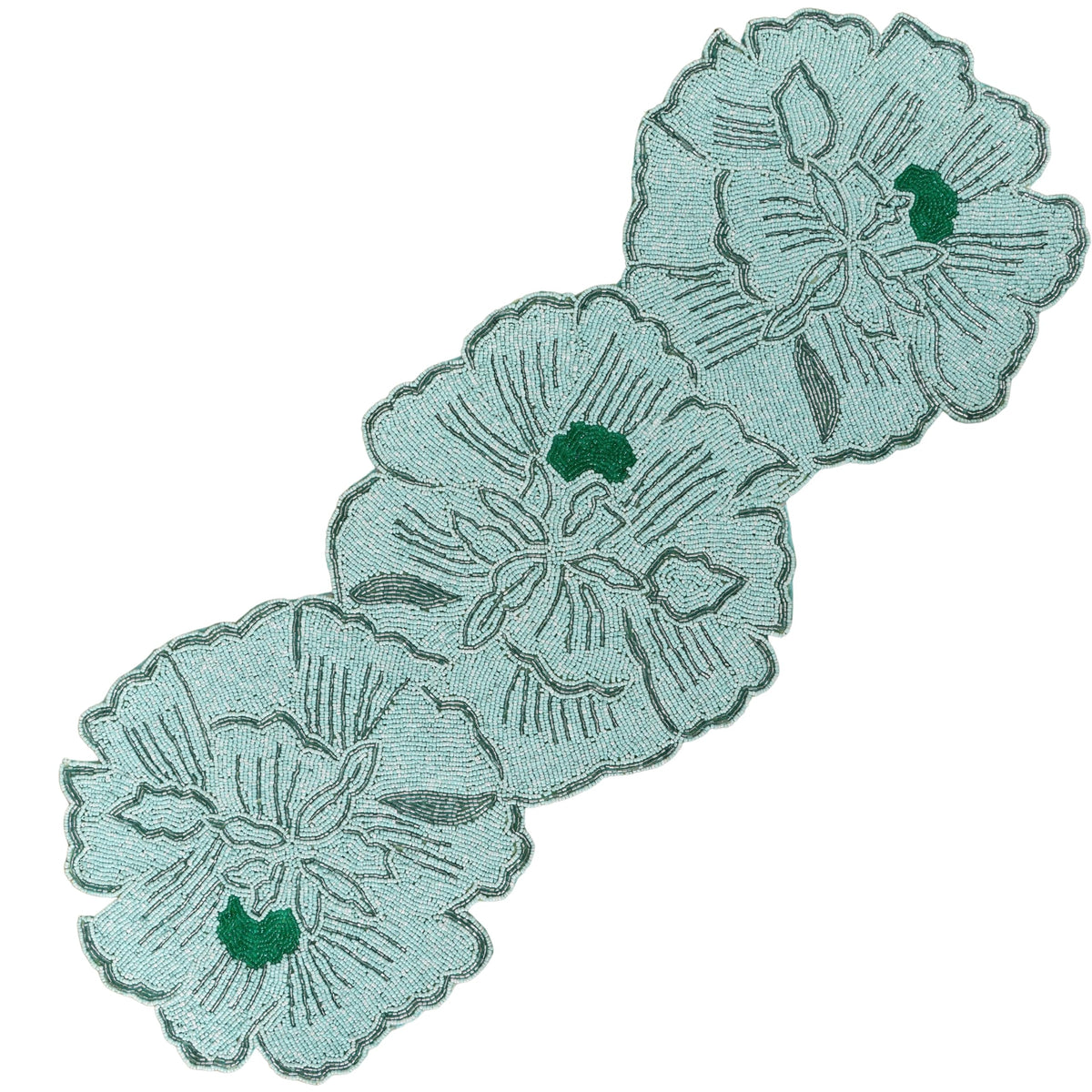 Beaded Table Runner 13x36 Inch, Handmade Decorative Dining Table Centerpiece with Premium Glass Beads & Polyester Back, Elegant Runner for Coffee, Console & Dresser Tables, Light Green