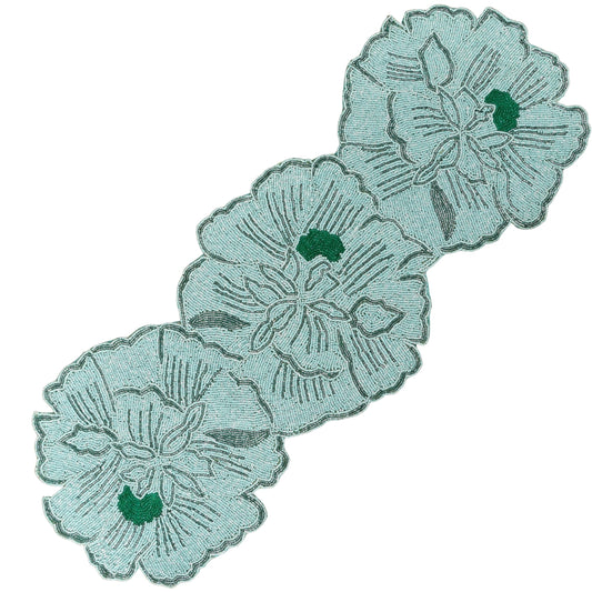Beaded Table Runner 13x36 Inch, Handmade Decorative Dining Table Centerpiece with Premium Glass Beads & Polyester Back, Elegant Runner for Coffee, Console & Dresser Tables, Light Green