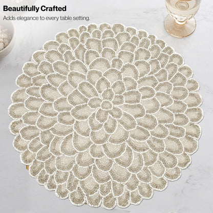 ALPHA Living HOME Handmade Beaded Placemat – Ivory White, 13 Inch, Set of 1