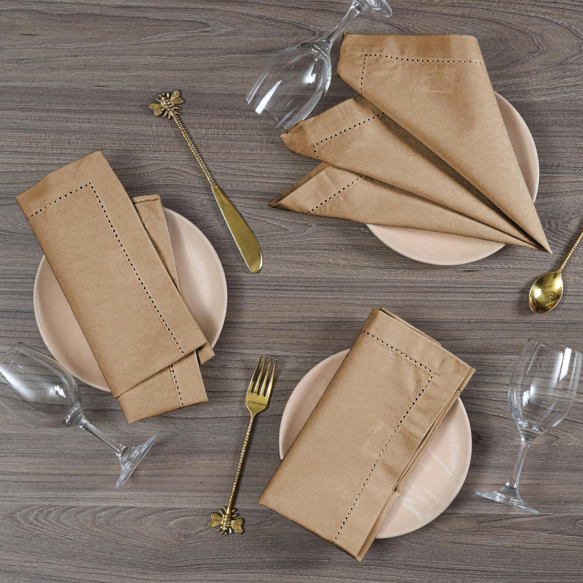 Cotton Cloth Dinner Napkins, Tan, 12- Pack