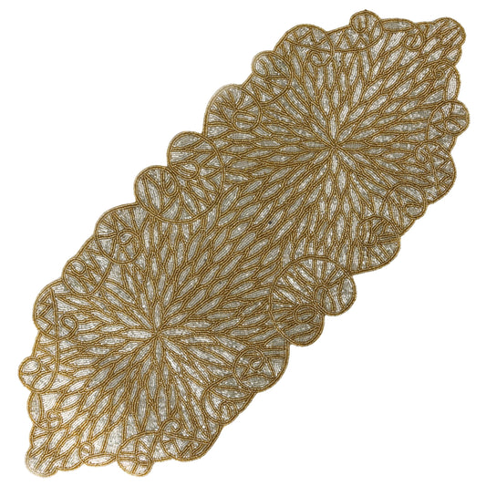 Hand Beaded Table Runner 13 x 36 Inch, Decorative Glass Bead Table Runner with Polyester Back, Elegant Dining Table Centerpiece for Coffee, Console & Buffet Tables, Wedding, Holiday & Home Décor