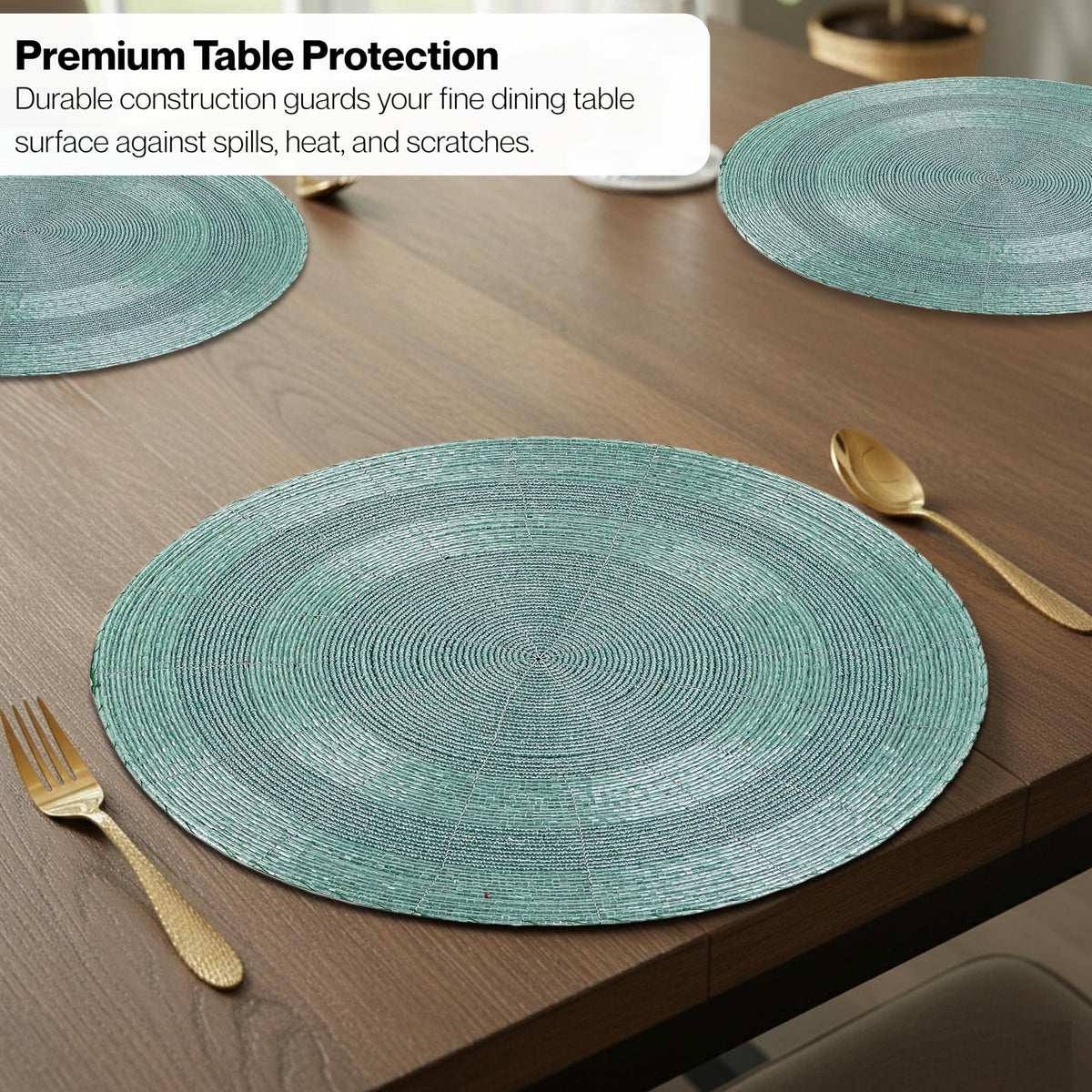ALPHA LIVING HOME 13-Inch Round Beaded Placemats, Aqua, Set of 4