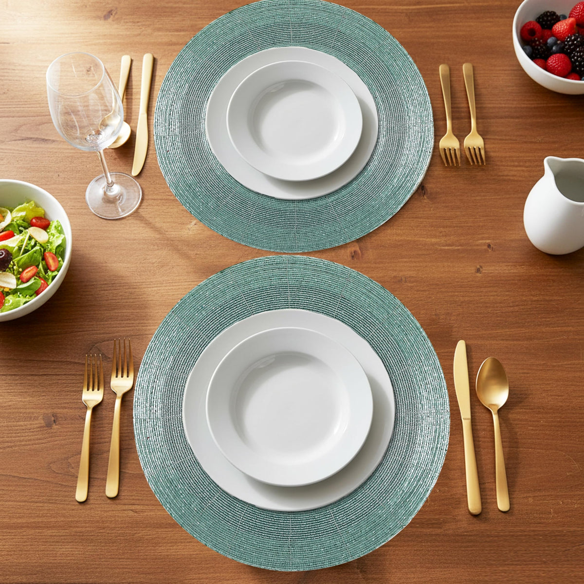 ALPHA LIVING HOME 13-Inch Round Beaded Placemats, Aqua, Set of 4