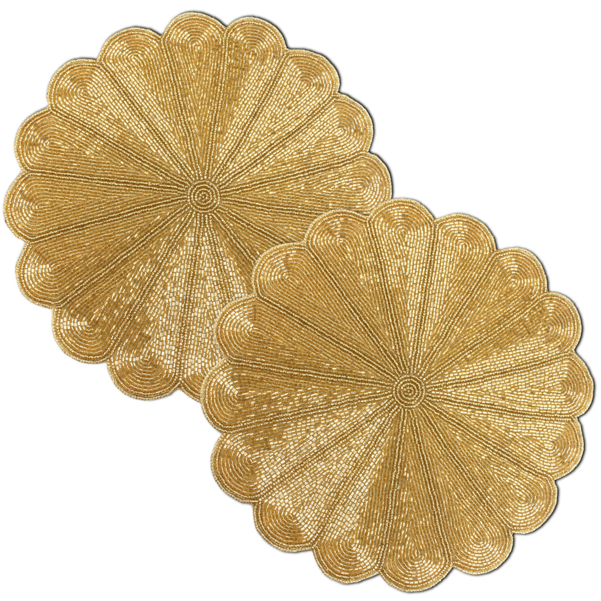 Alpha Living 13-Inch Round Beaded Placemats, Gold, Set of 2