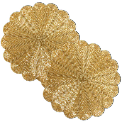 Alpha Living 13-Inch Round Beaded Placemats, Gold, Set of 2