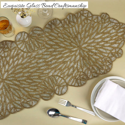 Hand Beaded Table Runner 13 x 36 Inch, Decorative Glass Bead Table Runner with Polyester Back, Elegant Dining Table Centerpiece for Coffee, Console & Buffet Tables, Wedding, Holiday & Home Décor
