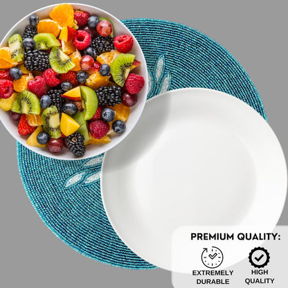 ALPHA Living HOME Beaded Table Mat – Handmade Glass Bead Round Charger Placemat, Set of 1 (Silver Teal)