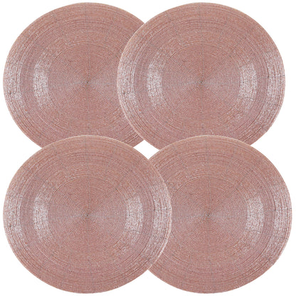 13-Inch Round Beaded Placemats, Pink, Set of 4