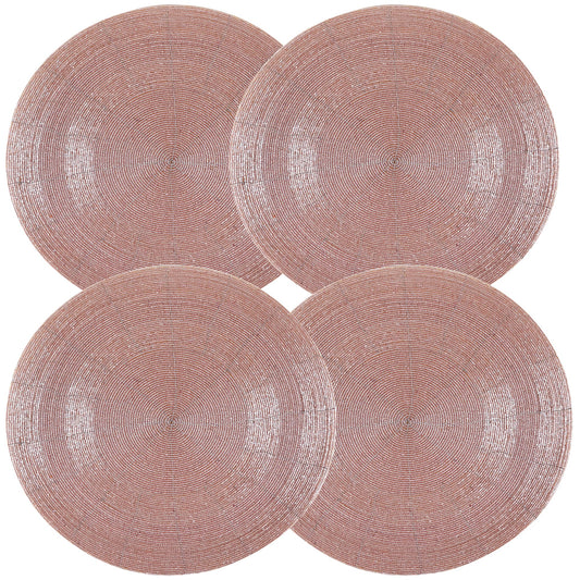 13-Inch Round Beaded Placemats, Pink, Set of 4