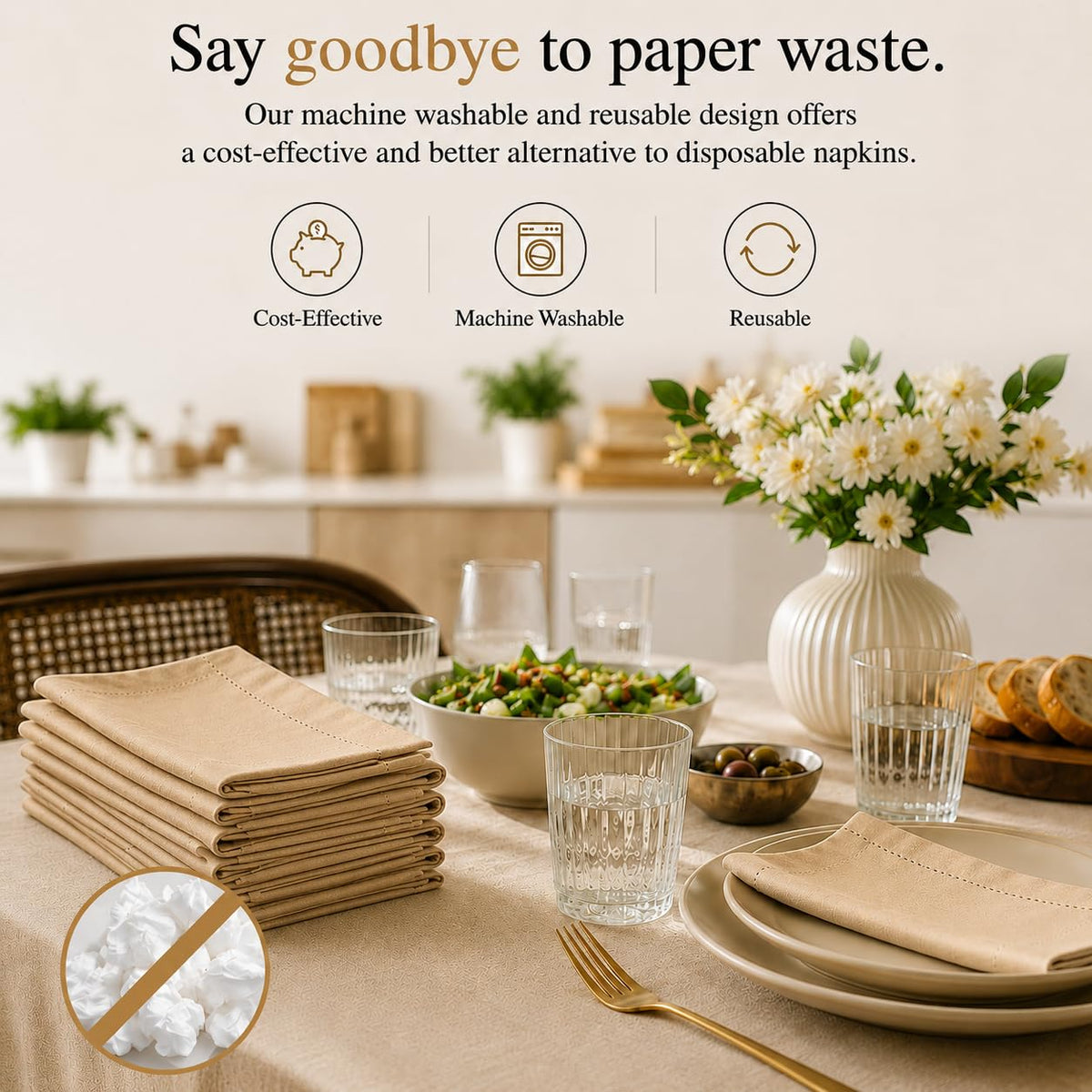 Cotton Cloth Dinner Napkins, Tan, 12- Pack