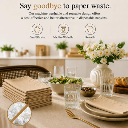 Cotton Cloth Dinner Napkins, Tan, 12- Pack