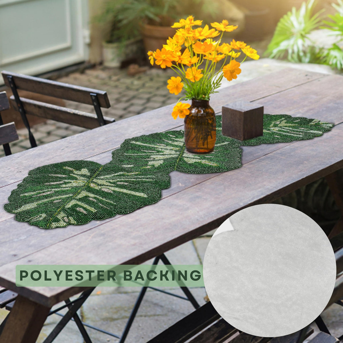 Hand Beaded Table Décor - Elegant Bead & Polyester Beaded Runner 13x36 for Dining Table, Wedding, Party, Holiday Decor - Floral Embroidery, Decorative Glass Beads Mat (Green) - ALPHA Living HOME