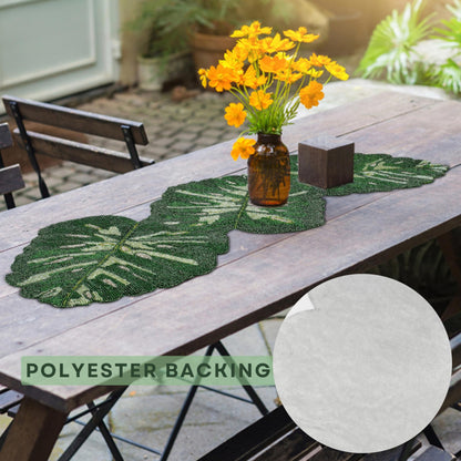 Hand Beaded Table Décor - Elegant Bead & Polyester Beaded Runner 13x36 for Dining Table, Wedding, Party, Holiday Decor - Floral Embroidery, Decorative Glass Beads Mat (Green) - ALPHA Living HOME