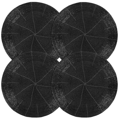 ALPHA Living HOME Round Beaded Placemats – Handmade Glass Bead Charger Table Mats, Set of 4 (Jet Black)