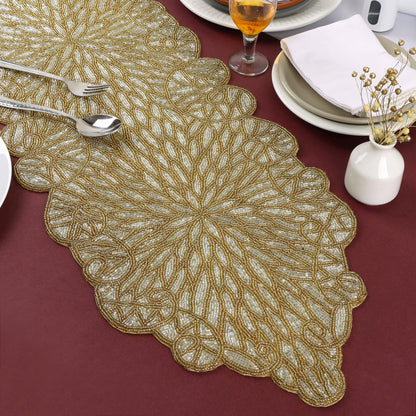 Hand Beaded Table Runner 13 x 36 Inch, Decorative Glass Bead Table Runner with Polyester Back, Elegant Dining Table Centerpiece for Coffee, Console & Buffet Tables, Wedding, Holiday & Home Décor